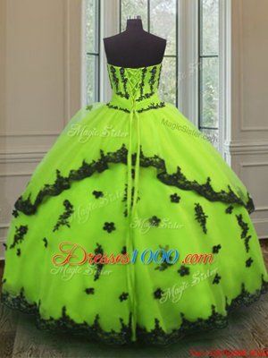 Ball Gowns Quinceanera Dresses Yellow Green Strapless Tulle Sleeveless Floor Length Lace Up