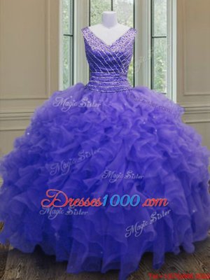 Sleeveless Beading and Ruffles Zipper Ball Gown Prom Dress