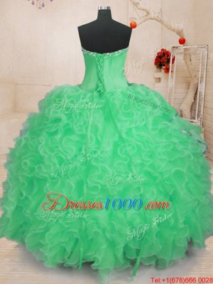 Apple Green Sleeveless Floor Length Beading and Ruffles Lace Up Vestidos de Quinceanera