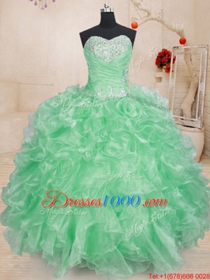 Fitting Sleeveless Beading and Ruffles and Pick Ups Lace Up Sweet 16 Dress