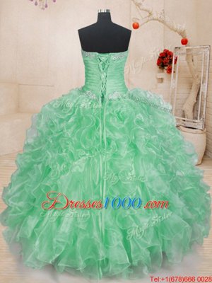 Fitting Sleeveless Beading and Ruffles and Pick Ups Lace Up Sweet 16 Dress