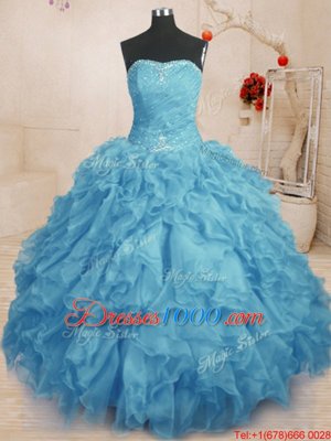 Sumptuous Sweetheart Sleeveless Lace Up Vestidos de Quinceanera Baby Blue Organza