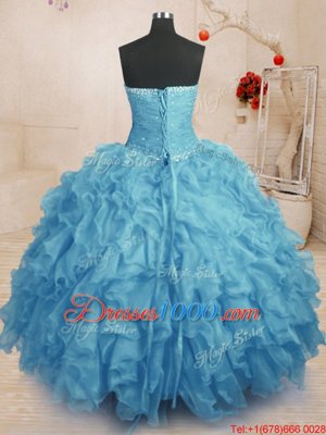 Sumptuous Sweetheart Sleeveless Lace Up Vestidos de Quinceanera Baby Blue Organza
