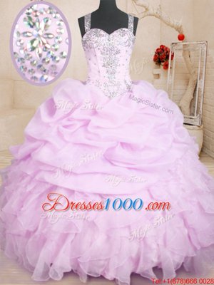 Pick Ups Ball Gowns Quinceanera Dresses Lilac Straps Organza Sleeveless Floor Length Lace Up