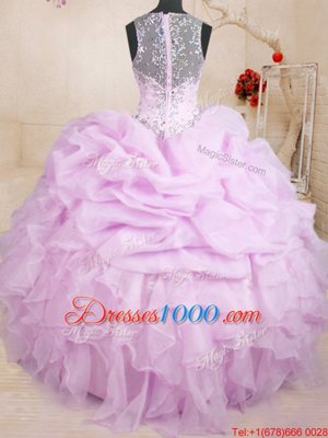 Pick Ups Ball Gowns Quinceanera Dresses Lilac Straps Organza Sleeveless Floor Length Lace Up