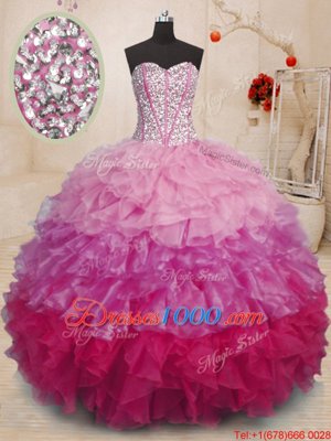 Multi-color Ball Gowns Sweetheart Sleeveless Organza Floor Length Lace Up Beading and Ruffles Ball Gown Prom Dress