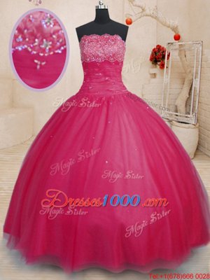 Fuchsia Lace Up Sweetheart Beading and Ruffles Quinceanera Gown Organza Sleeveless