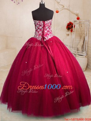 Red Ball Gowns Sweetheart Sleeveless Tulle Floor Length Lace Up Beading Ball Gown Prom Dress