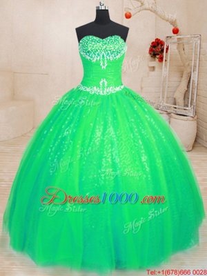 Cheap Sweetheart Sleeveless Tulle and Sequined Quinceanera Dresses Beading Lace Up