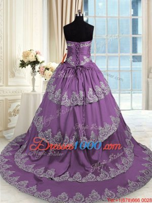 Shining Sweetheart Sleeveless Taffeta Quinceanera Gown Beading and Appliques and Ruffled Layers Lace Up