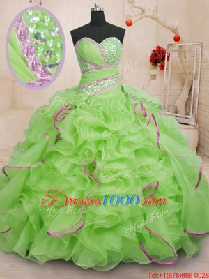 Stylish Organza Sweetheart Sleeveless Brush Train Lace Up Beading and Ruffles Quinceanera Dresses in