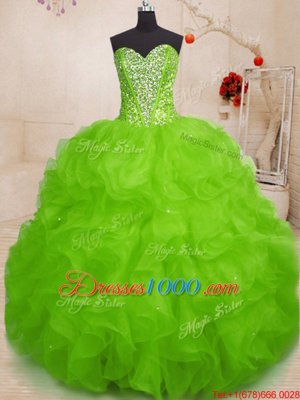 Beading and Ruffles 15 Quinceanera Dress Lace Up Sleeveless Floor Length