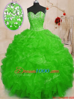 Top Selling Sweetheart Lace Up Beading and Ruffles Quinceanera Dresses Sleeveless
