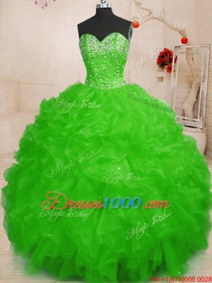 Top Selling Sweetheart Lace Up Beading and Ruffles Quinceanera Dresses Sleeveless
