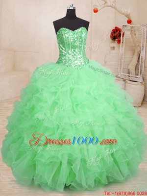 Hot Sale Sweetheart Sleeveless Organza Quinceanera Gown Beading and Ruffles Lace Up
