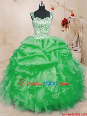 Pick Ups Straps Sleeveless Lace Up Quinceanera Gowns Organza