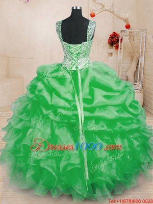 Pick Ups Straps Sleeveless Lace Up Quinceanera Gowns Organza