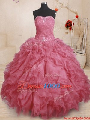 Floor Length Ball Gowns Sleeveless Pink 15th Birthday Dress Lace Up