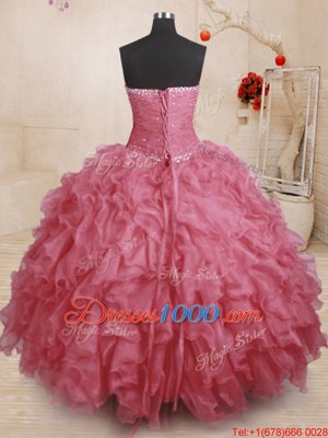 Floor Length Ball Gowns Sleeveless Pink 15th Birthday Dress Lace Up