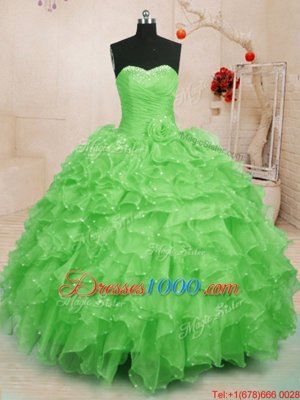 Sleeveless Beading and Ruffles and Hand Made Flower Floor Length Sweet 16 Quinceanera Dress