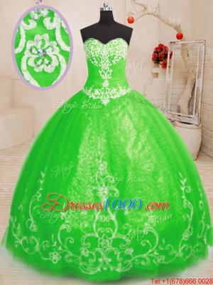 Sweetheart Sleeveless Ball Gown Prom Dress Floor Length Beading and Appliques Tulle