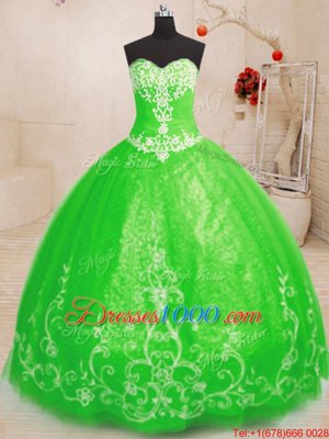 Sweetheart Sleeveless Ball Gown Prom Dress Floor Length Beading and Appliques Tulle