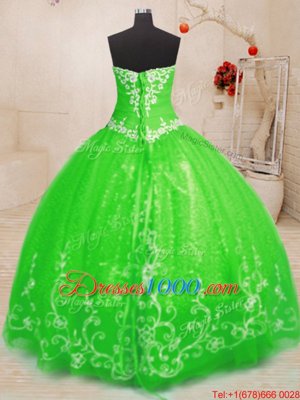 Sweetheart Sleeveless Ball Gown Prom Dress Floor Length Beading and Appliques Tulle