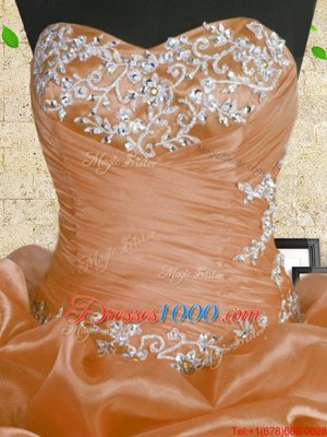 Admirable Sequins Ball Gowns 15 Quinceanera Dress Orange Sweetheart Organza Sleeveless Floor Length Lace Up