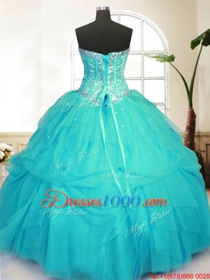 Aqua Blue Sweetheart Lace Up Sequins and Pick Ups 15th Birthday Dress Sleeveless