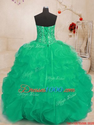 Dramatic Green Sleeveless Organza Lace Up 15 Quinceanera Dress for Military Ball and Sweet 16 and Quinceanera