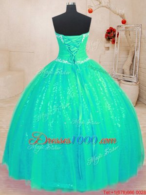 Sleeveless Beading and Appliques Lace Up 15th Birthday Dress