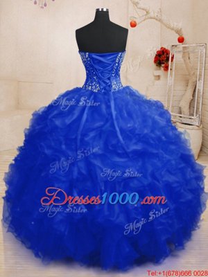 Fashionable Royal Blue Sleeveless Organza Lace Up Quince Ball Gowns for Military Ball and Sweet 16 and Quinceanera
