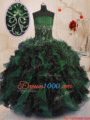 Fine Floor Length Multi-color Sweet 16 Dress Strapless Sleeveless Lace Up