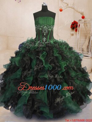 Fine Floor Length Multi-color Sweet 16 Dress Strapless Sleeveless Lace Up