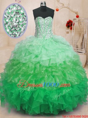 Perfect Organza Sleeveless Floor Length 15th Birthday Dress and Ruffles