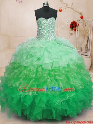 Perfect Organza Sleeveless Floor Length 15th Birthday Dress and Ruffles