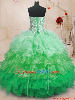 Perfect Organza Sleeveless Floor Length 15th Birthday Dress and Ruffles