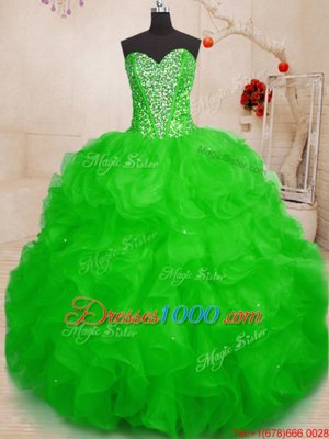 Sleeveless Lace Up Floor Length Beading and Ruffles 15th Birthday Dress