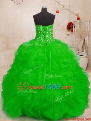 Sleeveless Lace Up Floor Length Beading and Ruffles 15th Birthday Dress