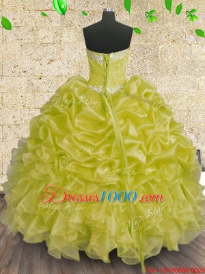 Vintage Sleeveless Organza Floor Length Lace Up Sweet 16 Dress in Green for with Beading and Appliques and Ruffles and Ruching