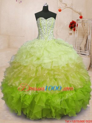 Top Selling Floor Length Multi-color Ball Gown Prom Dress Organza Sleeveless Beading and Ruffles