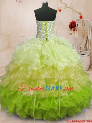 Top Selling Floor Length Multi-color Ball Gown Prom Dress Organza Sleeveless Beading and Ruffles