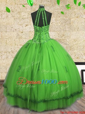 Halter Top Sleeveless Sweet 16 Dress Floor Length Beading Tulle