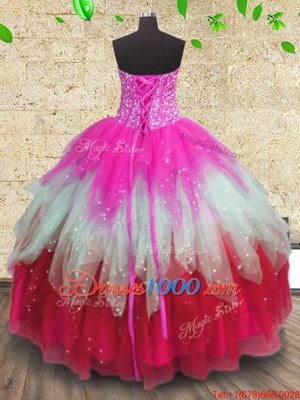 Sweetheart Sleeveless Tulle Quinceanera Dress Beading and Ruffles and Ruffled Layers Lace Up