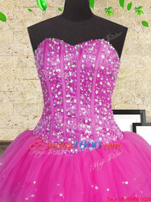 Sweetheart Sleeveless Tulle Quinceanera Dress Beading and Ruffles and Ruffled Layers Lace Up