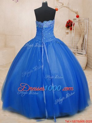 Blue Sleeveless Beading Floor Length Sweet 16 Quinceanera Dress