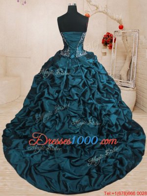 Classical Sweetheart Sleeveless Organza and Taffeta Sweet 16 Quinceanera Dress Beading and Appliques and Ruffled Layers and Pick Ups Sweep Train Lace Up