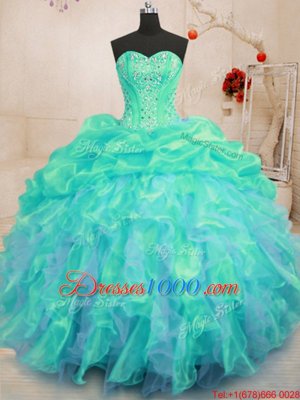Flirting Sweetheart Sleeveless Organza Ball Gown Prom Dress Beading and Ruffles Lace Up