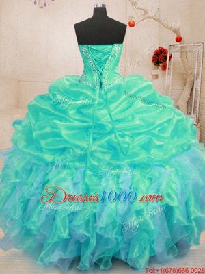 Flirting Sweetheart Sleeveless Organza Ball Gown Prom Dress Beading and Ruffles Lace Up