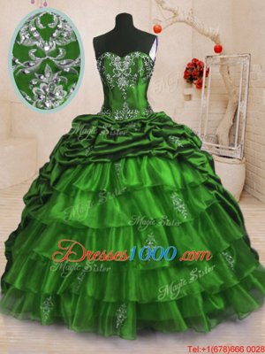 Affordable Pick Ups Ruffled Sweep Train Ball Gowns Sweet 16 Dresses Sweetheart Organza and Taffeta Sleeveless With Train Lace Up